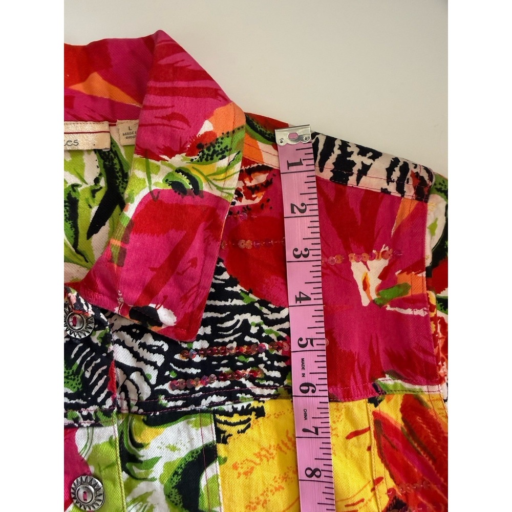 Choices Patchwork Jacket‎ Top Cardigan Floral Tropical Sequin Zebra Button Large - Picture 13 of 16